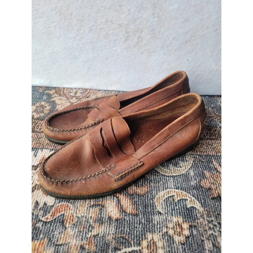 Bass Mens Leather Penny Loafers Brown Slip On Moc Toe Shoes Size 9.5 D
